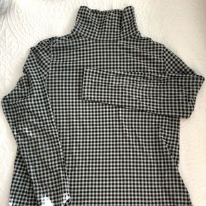 Black and Grey Plaid J. Jill Mockneck Turtleneck 3/4 Sleeve Shirt, Size M